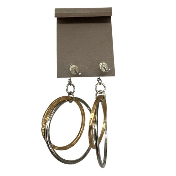 J. Jill Double Hoop Dangle Earrings Hammered Gold Silver Tone Mixed Metal Boho - Picture 8 of 11